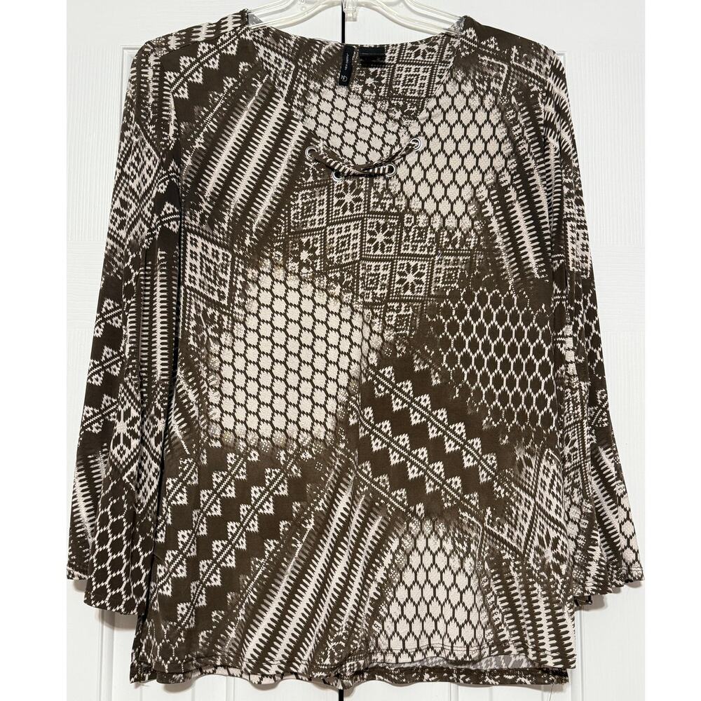 New Directions Brown Printed Tunic Blouse, Size L